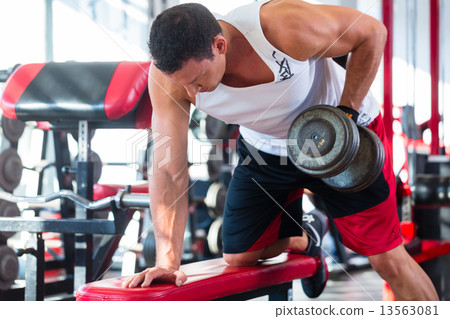 man with dumbbells at sport in fitness gym man with dumbbells at sport in fitness gym 13563081
