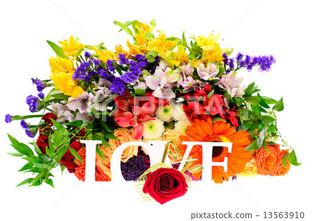 Colorful Flowers Bouquet Isolated on White Background. 13563910