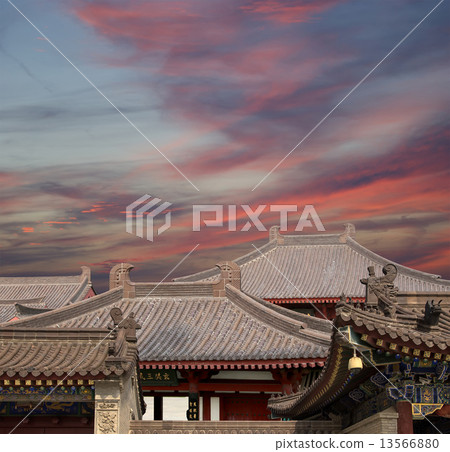 Roof decorations on the territory Giant Wild Goose Pagoda, Xian (Sian, Xi'an),Shaanxi province,China 13566880