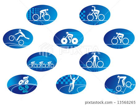 Blue cycling sport icons with reflection 13568265