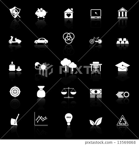 Sufficient economy icons with reflect on black background Sufficient economy icons with reflect on black background 13569868