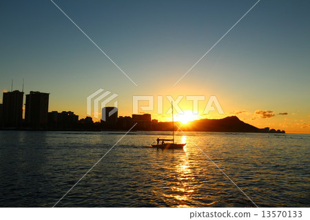 Ashi rising from diamond head and boat 13570133