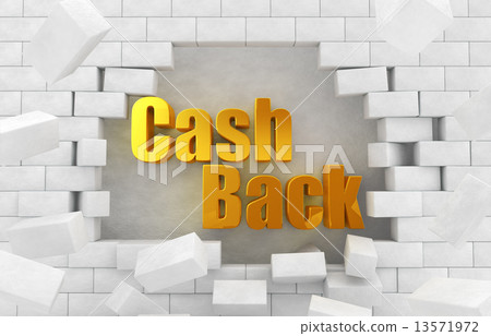 In the collapsed wall the golden Cash Back letters 13571972