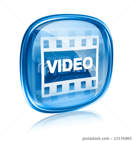 Film icon blue glass, isolated on white background. Film icon blue glass, isolated on white background. 13576965