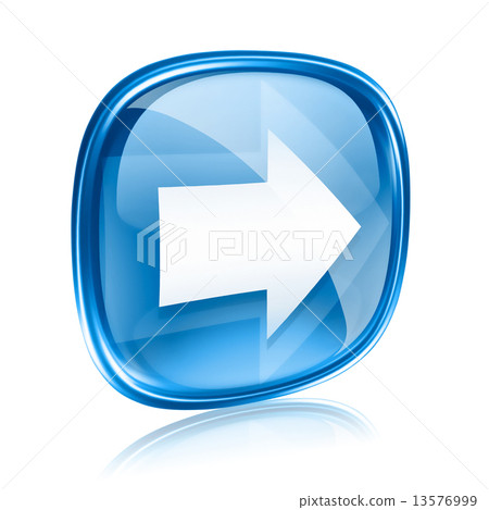 Arrow right icon blue glass, isolated on white background. 13576999