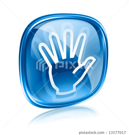 hand icon blue glass, isolated on white background. 13577017