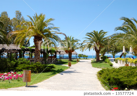 Path to beach at the luxury hotel, Halkidiki, Greece Path to beach at the luxury hotel, Halkidiki, Greece 13577724