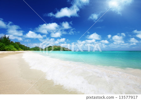 beach at Praslin island, Seychelles 13577917