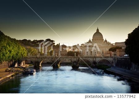 view on Tiber and St Peter Basilica in Vatican view on Tiber and St Peter Basilica in Vatican 13577942