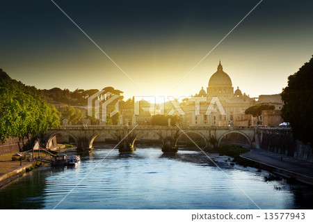 view on Tiber and St Peter Basilica in Vatican view on Tiber and St Peter Basilica in Vatican 13577943