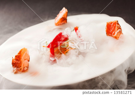 Liquid nitrogen treated salmon and chili pepper 13581271