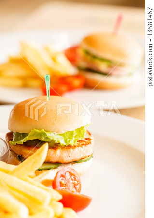 burger with french fries 13581467