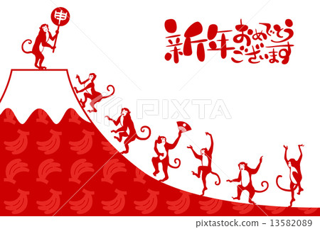 Monkey and Mt. Fuji with words and attachments 13582089