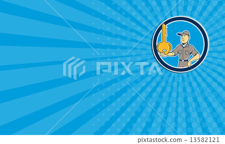 Business card Locksmith Balancing Key Palm Circle Cartoon 13582121