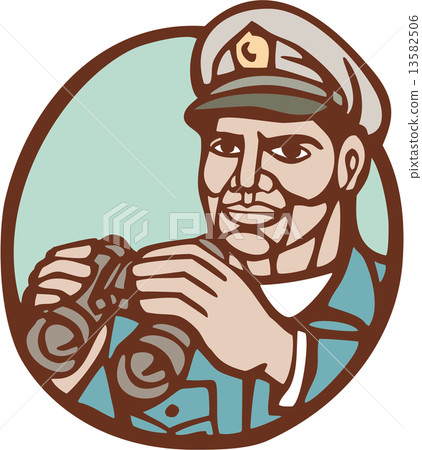 Navy Admiral Binoculars Circle Linocut 13582506