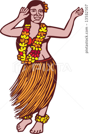 Polynesian Dancer Grass Skirt Linocut Polynesian Dancer Grass Skirt Linocut 13582507