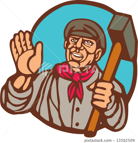 Union Worker With Sledgehammer Linocut Union Worker With Sledgehammer Linocut 13582509