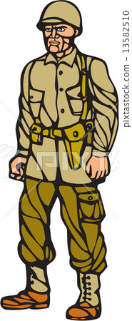 American World War Two Soldier Standing Linocut American World War Two Soldier Standing Linocut 13582510