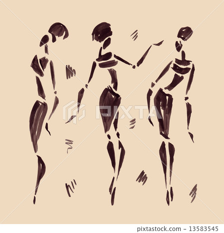 Figures of african dancers. Hand drawn Illustration. 13583545