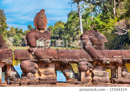Angkor statues on the bridge, Cambodia 13584324