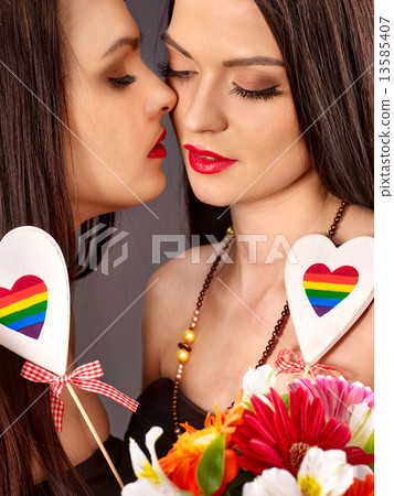 Lesbian women with heard  in erotic foreplay game 13585407