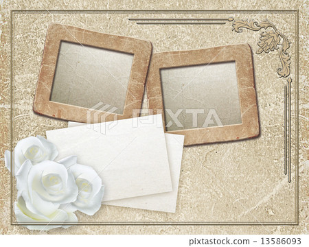 Grunge frame with roses and paper 13586093