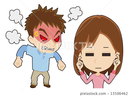 A woman who clings his ear to an angry man 13586462