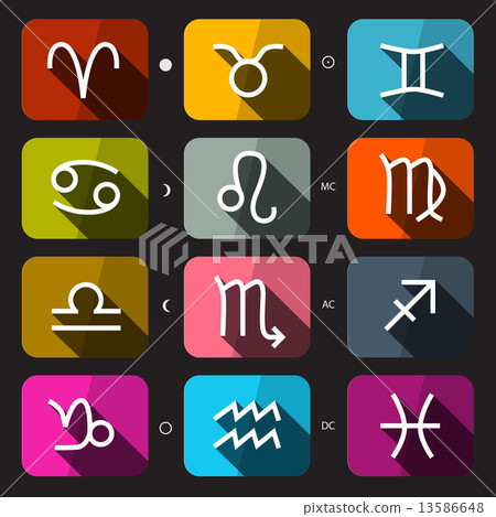 Zodiac - Horoscope Rounded Square Vector Icons Set on Dark Background 13586648