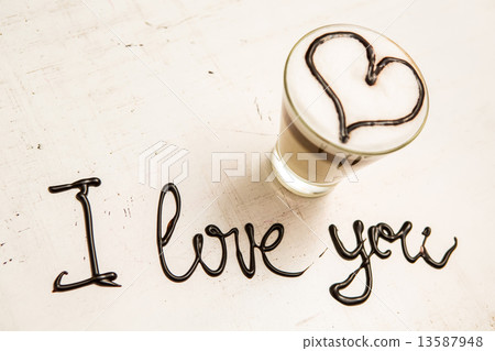 Love coffee cup and handwriting. I love you. Creative Love coffee cup and handwriting. I love you. Creative 13587948