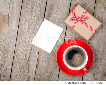 Valentines day blank photo frame, coffee cup and gift box 13588582