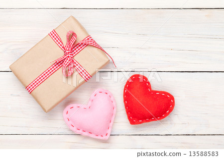 Valentines day toy hearts and gift box Valentines day toy hearts and gift box 13588583