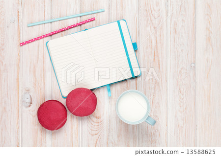 Cup of milk and macarons Cup of milk and macarons 13588625
