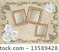 Grunge frame with roses and paper 13589428
