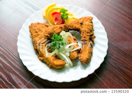 Delicious food on white plate Delicious food on white plate 13590320