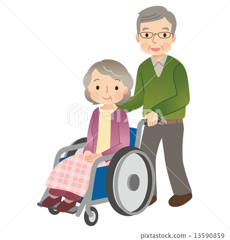 老年夫婦騎輪椅老長期護理 老年夫婦騎輪椅老長期護理 13590859