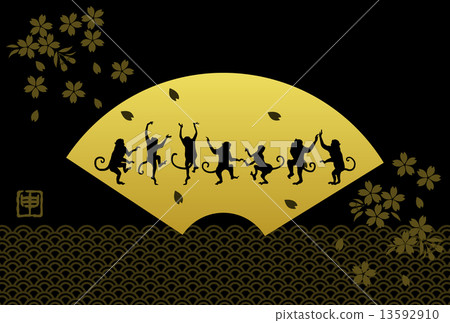 風扇和猴子剪影 13592910