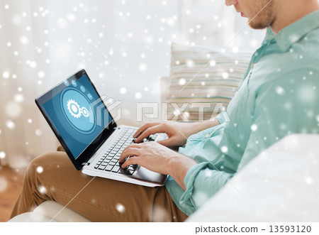 close up of man working with laptop at home close up of man working with laptop at home 13593120