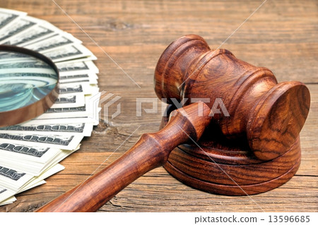 Judges Gavel, Money and Magnifying Glass 13596685