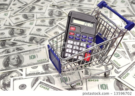 Shopping Cart with Calculator and 2015 sign on the Display Shopping Cart with Calculator and 2015 sign on the Display 13596702