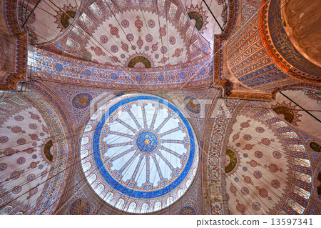 The beautiful decorated cupolas of the Blue Mosque, Istanbul, Tu 13597341