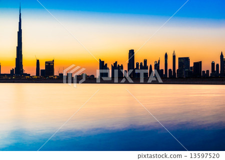 Dubai skyline at dusk Dubai skyline at dusk 13597520