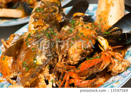 Italian Seafood Soup with mussels and clams. 13597569