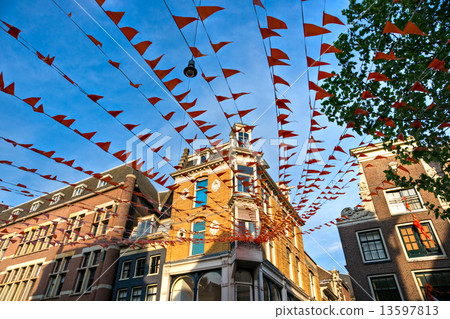 Orange Flag on the street, Amsterdam 13597813