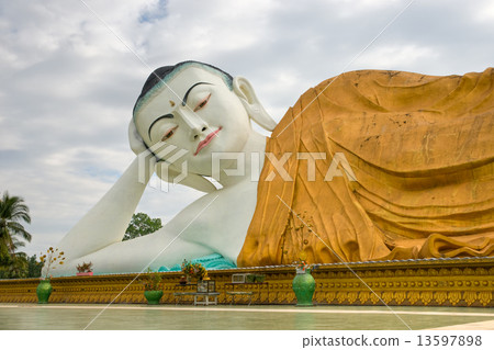Giant sleeping Buddha, Bago, myanmar. 13597898