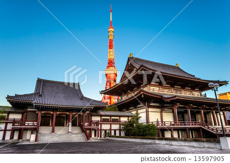 Zojo.ji Temple and tokyo Tower, Tokyo, Japan. 13597905
