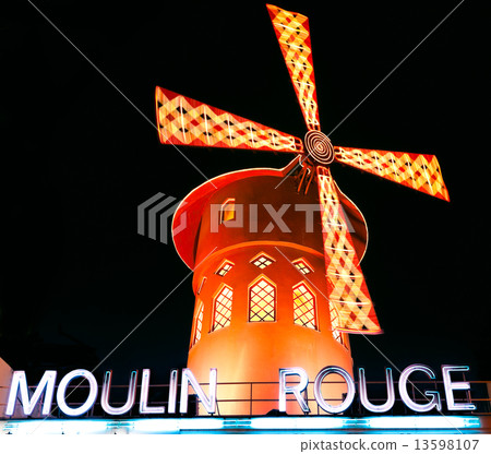 PARIS - DECEMBER 10: The Moulin Rouge by night, on December 10, PARIS - DECEMBER 10: The Moulin Rouge by night, on December 10, 13598107