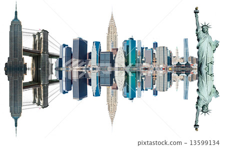 New York City Landmarks, USA. Isolated on white. 13599134