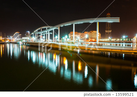Night shot of the Rambla de Mar, barcelona, Spain. 13599521