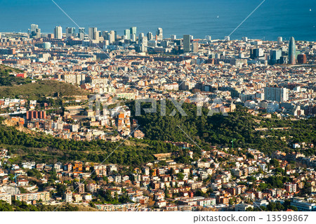 View of barcelona from Tibidano, Barcelona, Spain. 13599867