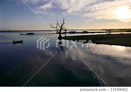 Sunset from Amarapura bridge, Myanmar. 13599902